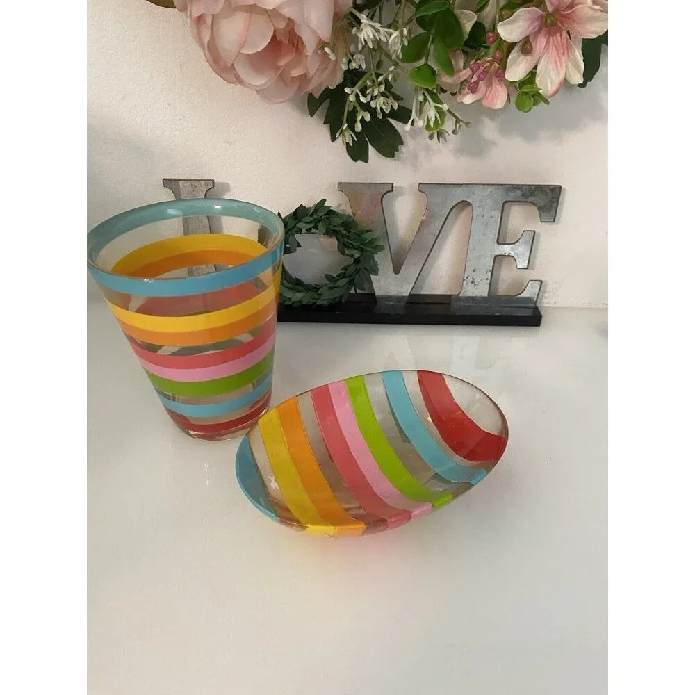 Vintage 1970s Retro Acrylic Rainbow Bathroom Accessory Set Tumbler Soap Dish GUC